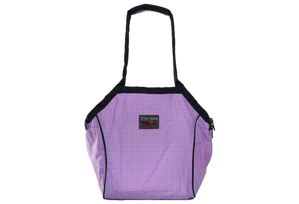 A Small Zip-Top Shop Bag in Wisteria (light purple with white grid) 200 Halcyon.